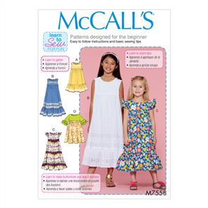 McCalls Pattern 7558 Girls' Sleeveless & Ruffle Sleeve Empire-Waist Dresses