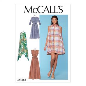 McCalls Pattern 7565 Misses' Shirtdresses with Sleeve Options, and belt