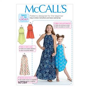 McCalls Pattern 7589 Children's/Girls' Gathered Neckline Sleeveless Dresses