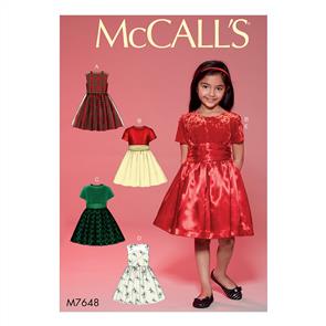 McCalls Pattern 7648 Childrens'/Girls' Gathered Dresses with Petticoat & Sash