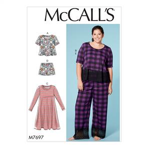 McCalls Pattern 7697 Misses'/Women's Lounge Tops, Dress, Shorts and Pants