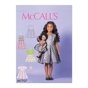McCalls Pattern 7707 Children/Girls' Dresses and 18" Doll Dress