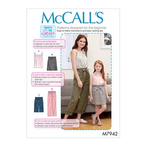 McCalls Pattern 7942 Misses', Children's & Girls' Top, Skirt, Shorts & Pants