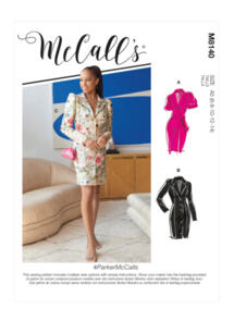 McCalls Pattern 8140 Misses' blazer dress with sleeve variations & self-belt.