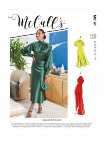 McCalls Pattern 8141 High neck dresses with two skirts & sleeve variations.