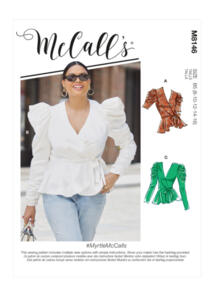 McCalls Pattern 8146 Peplum wrap top with cowl sleeve variations.