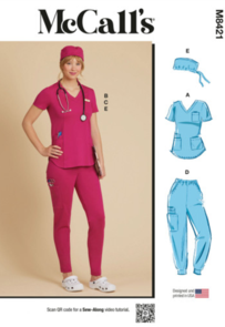 McCalls Sewing Pattern Misses' Knit Scrub Tops, Pants, Jogger and Cap M8421