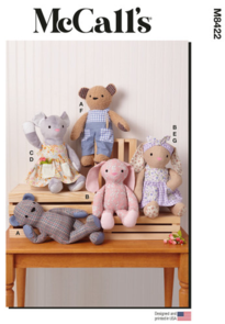 McCalls Sewing Pattern Plush Bear, Bunny and Mouse with Clothes M8422