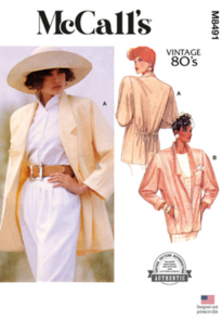McCalls Sewing Pattern 1980s Misses' Unlined Jacket M8491