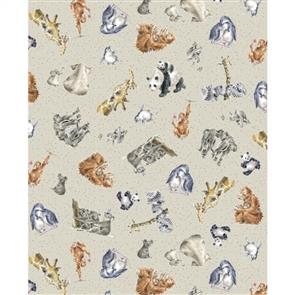 Maywood Wrendale Designs Fabric - Love Is - Zoology Grey