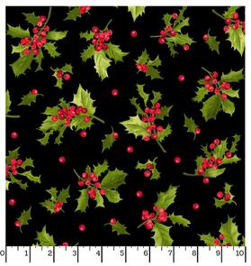 Maywood  Poinsettia & Pine | Christmas Holly & Berries Black