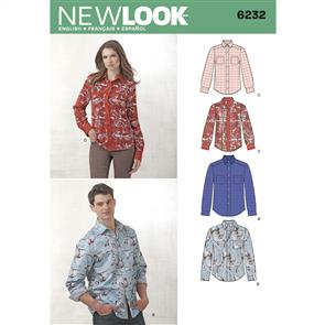 New Look Pattern 6232 Misses' and Men's Button Down Shirt
