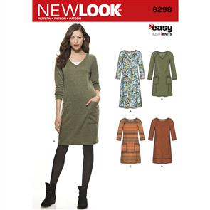 New Look Pattern 6298 Misses' Knit Dress with Neckline & Length Variations