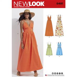 New Look Pattern 6491 Women’s Misses Dresses in two Lengths with Bodice Variations