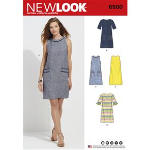 New Look Pattern 6500 Women’s Dress with Neckline, Sleeve, and Pocket Variations