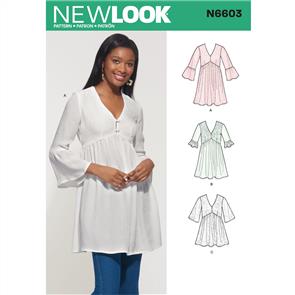 New Look Pattern 6603 Misses' Mini Dress, Tunic and Top