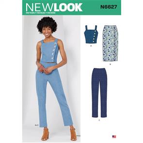 New Look Pattern 6627 Misses' Top, Skirt, And Pants