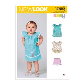 New Look Pattern 6663 Infants' Dress, Top With Appliques & Trims & Pants With Bows At Hem