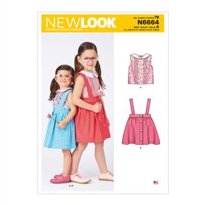 New Look Pattern 6664 Toddlers' & Children's Skirts With Shoulder Straps & Peter Pan Blouse