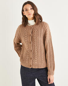 Sirdar  Women’s Round Neck Cable Cardigan in  Haworth Tweed 10150