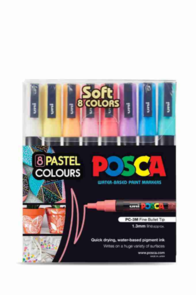 Uni Posca 0.9-1.3mm 8 Pack - Soft Colours