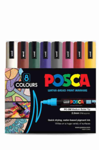 Uni Posca 1.8-2.5mm Med Bullet 8 Pack - Dark Colours