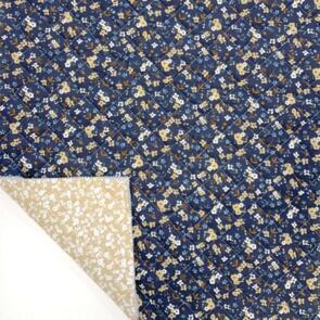 Domotex Reversible Quilted Heavy Fabric - 360gsm Floral Navy/Mustard