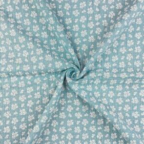 Domotex Printed Double Gauze 100% Cotton - 130gsm Leaves - Blue