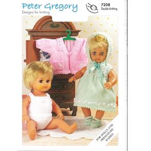 Peter Gregory Pattern 7208 - Doll's Vest, Panties, Dress, Cardigan, Bonnet & Shoes