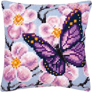 Vervaco  Cross Stitch Cushion Kit - Purple butterfly