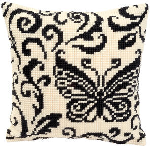 Vervaco Cross Stitch Cushion Kit - Black and white butterfly