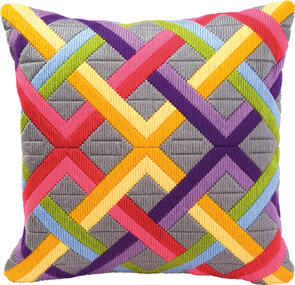 Vervaco  Long Stitch Cushion Kit - Colourful diagonals ongrey
