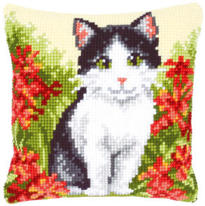 Vervaco  Cross Stitch Cushion Kit - Cat in flower field