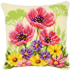 Vervaco  Cross Stitch Cushion Kit - Flower field poppies