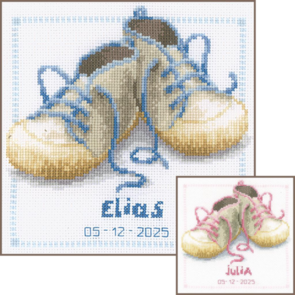 Vervaco Counted Cross Stitch Kit Shoes With Pink/Blue laces