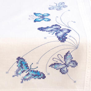 Vervaco  Cross Stitch Table Runner Kit - Blue butterflies