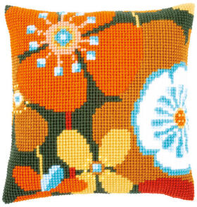 Vervaco Cross Stitch Cushion Kit - Retro flowers #2