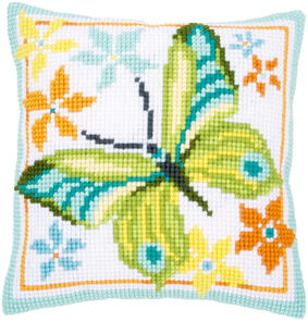 Vervaco  Cross Stitch Cushion Kit - Green butterfly