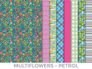 Dress Your Doll Making Couture Fabric Set Kit - Multiflowers - Petrol