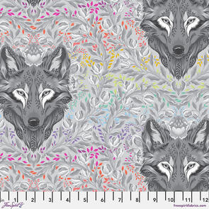 Free Spirit Wolf of Pink Street - Fog || Graywork || Tula Pink