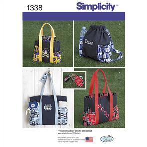 Simplicity Pattern 1338 Tote Bags in Three Sizes, Backpack and Coin Purse
