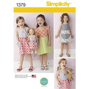 Simplicity Pattern 1379 Child's Dress and Dress for 18" Doll