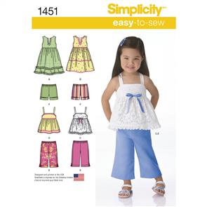 Simplicity Pattern 1451 Toddlers' Dresses, Top, Cropped Trousers and Shorts