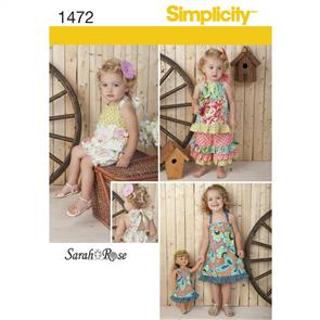 Simplicity Pattern 1472 Toddlers' Romper, Dress, Top, Trousers & 18" Doll Dress