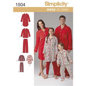 Simplicity Pattern 1504 Child's, Teens' and Adults' Loungewear