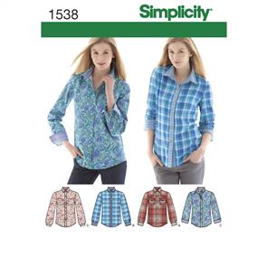 Simplicity Pattern 1538 Women's  Button Front Shirt sizes 6 - 22