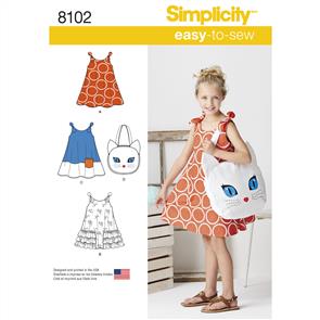 Simplicity Pattern 8102 Child's Easy-to-Sew Sundress and Kitty Tote