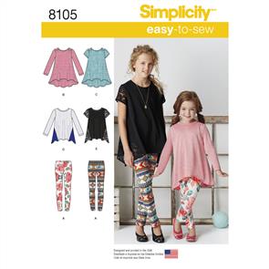 Simplicity Pattern 8105 Child's and Girls' Knit Tunics and Leggings