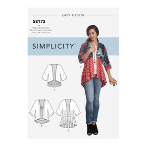 Simplicity Pattern 8172 Women's Fashion Kimonos with Length, Fabric and Trim Variations