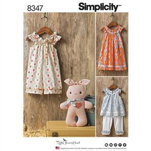 Simplicity Pattern 8347 Toddlers' dress, top and knit capris, and stuffed bunny